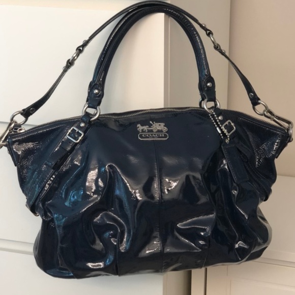 Navy Patent Coach Handbag - Picture 1 of 5